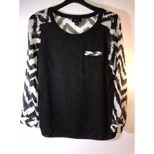AB studios womens medium black white chevon print sheer blouse‎